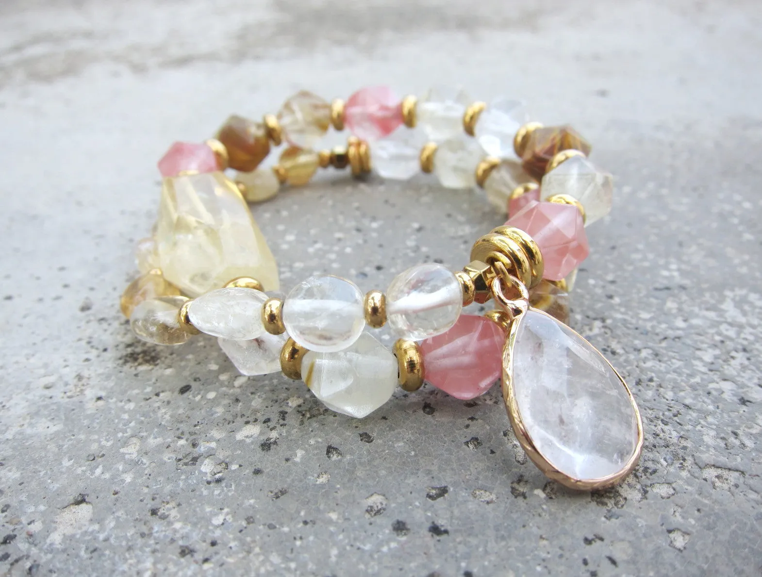 Rose Quartz, Citrine, Clear Quartz - Love and Happiness Mala Bracelet