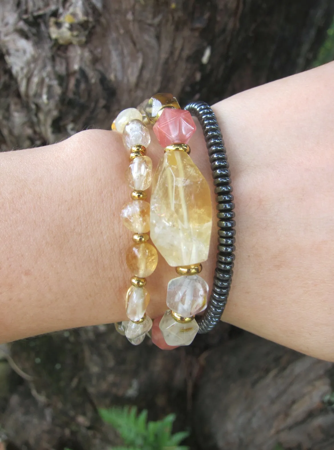 Rose Quartz, Citrine, Clear Quartz - Love and Happiness Mala Bracelet