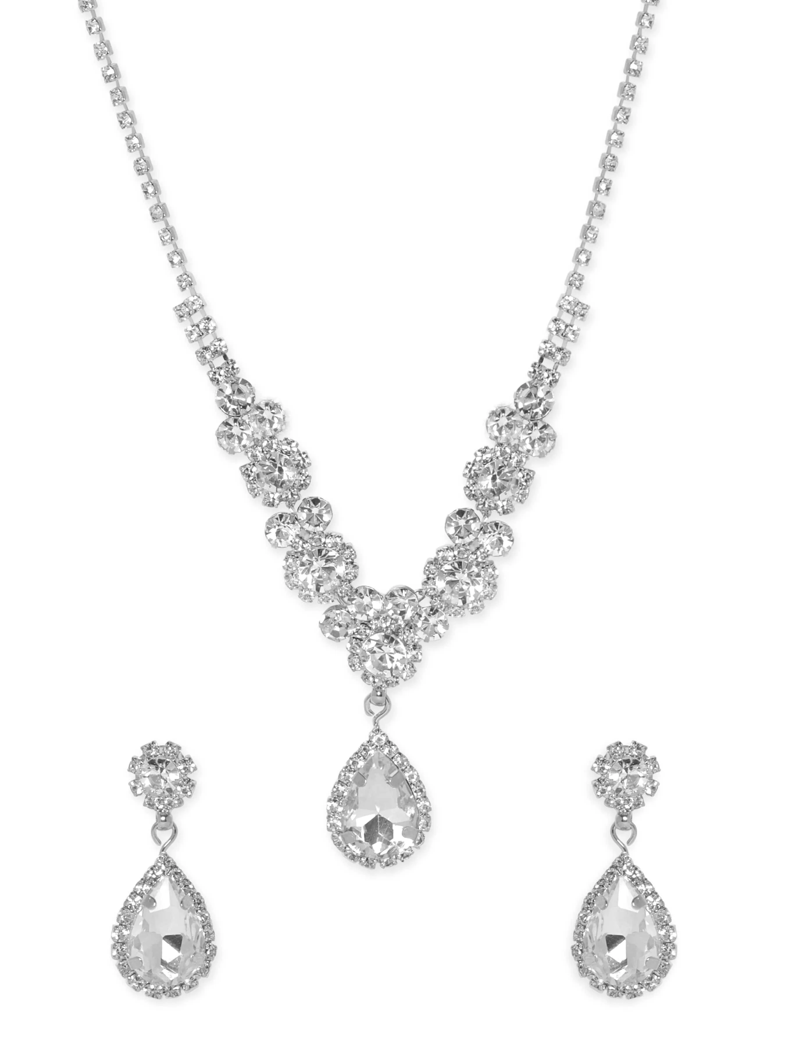 Rubans Rhodium-plated Crystal-studded Jewellery Set