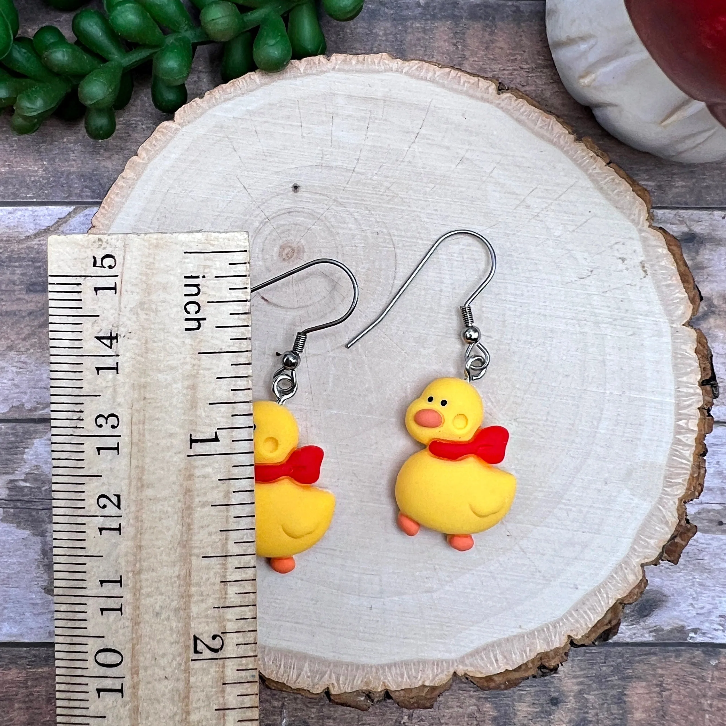 Rubber Ducky Duck in a Red Scarf Lightweight Animal Earrings, Hypoallergenic Stainless Steel Wires - Clearance - Animal