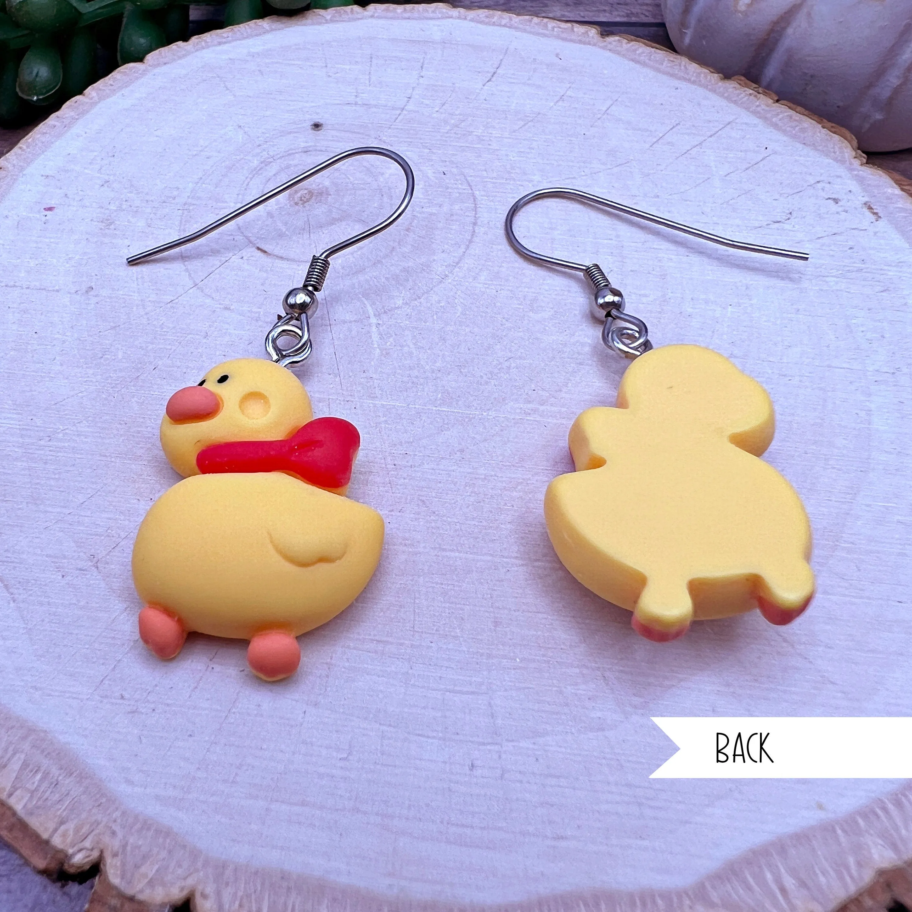 Rubber Ducky Duck in a Red Scarf Lightweight Animal Earrings, Hypoallergenic Stainless Steel Wires - Clearance - Animal