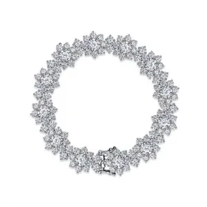 Sparkling Carbon Diamond Flowers Bracelet - 925 Sterling Silver