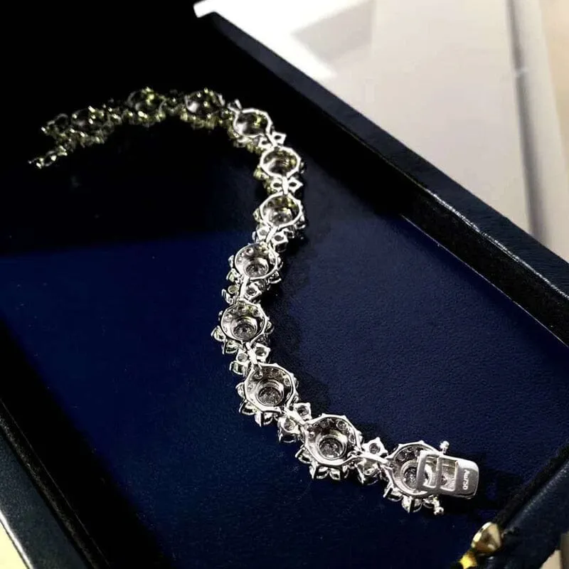 Sparkling Carbon Diamond Flowers Bracelet - 925 Sterling Silver