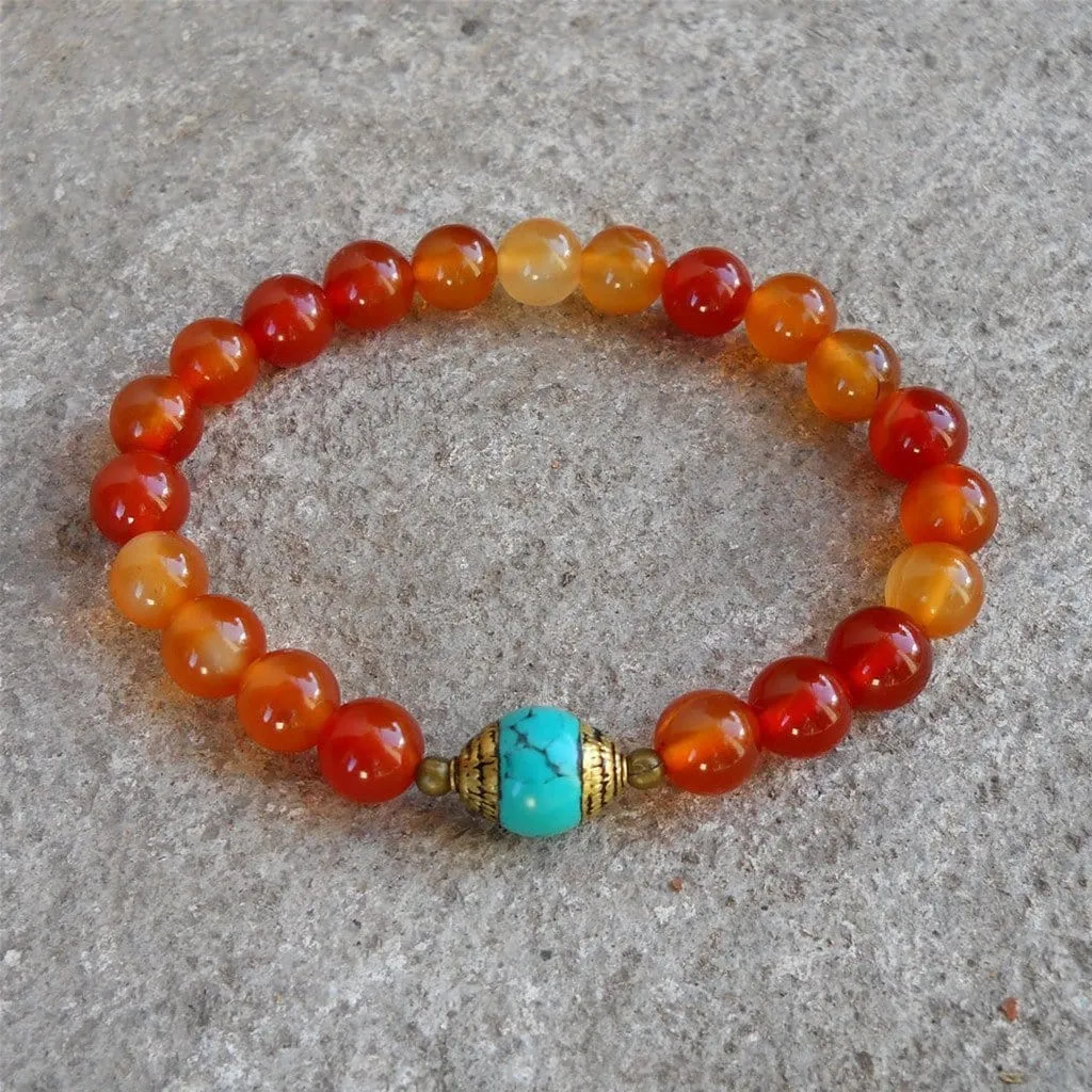 Stability - Carnelian and Capped Turquoise Genuine Gemstone Yoga Mala Bracelet