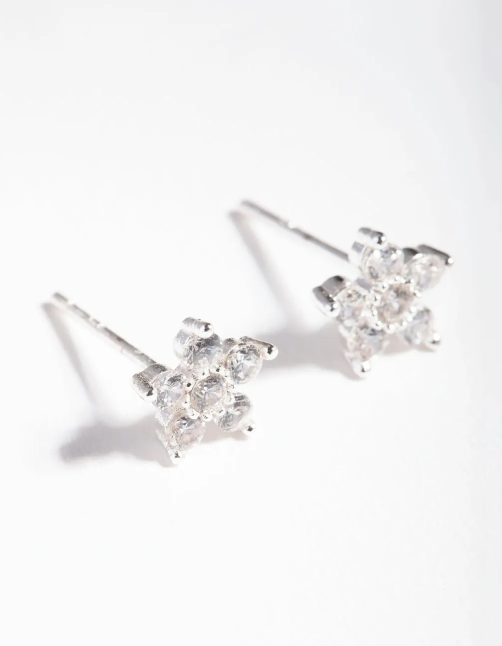 Sterling Silver Cubic Zirconia Flower Stud Earrings