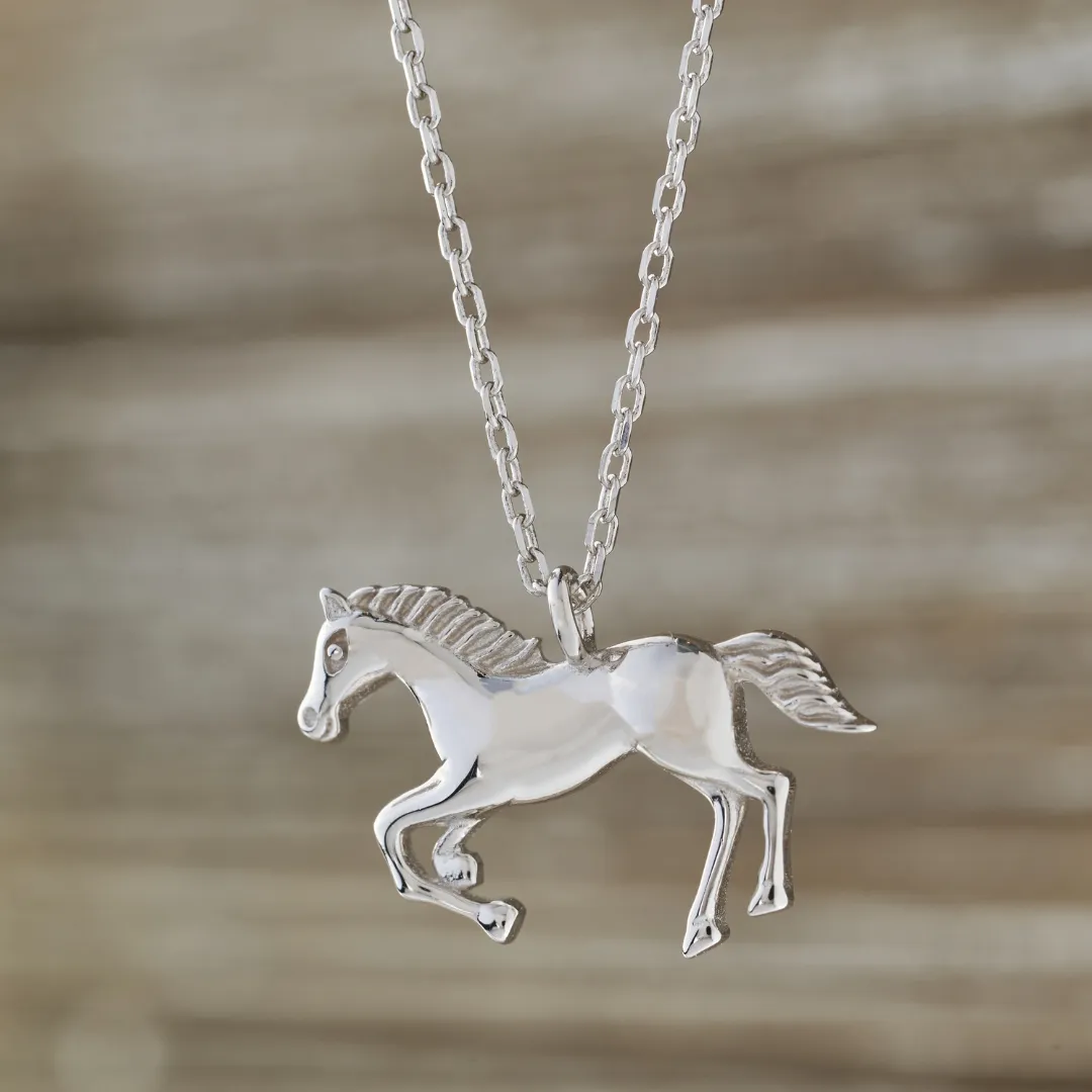 Sterling Silver Galloping Horse Necklace