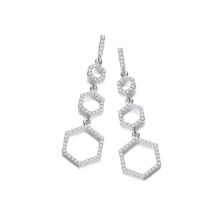 Sterling Silver Honeycomb CZ Drop Earrings