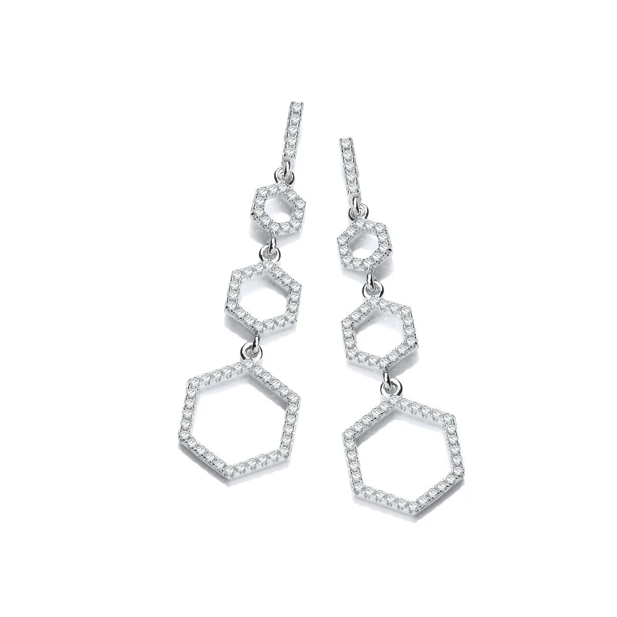 Sterling Silver Honeycomb CZ Drop Earrings