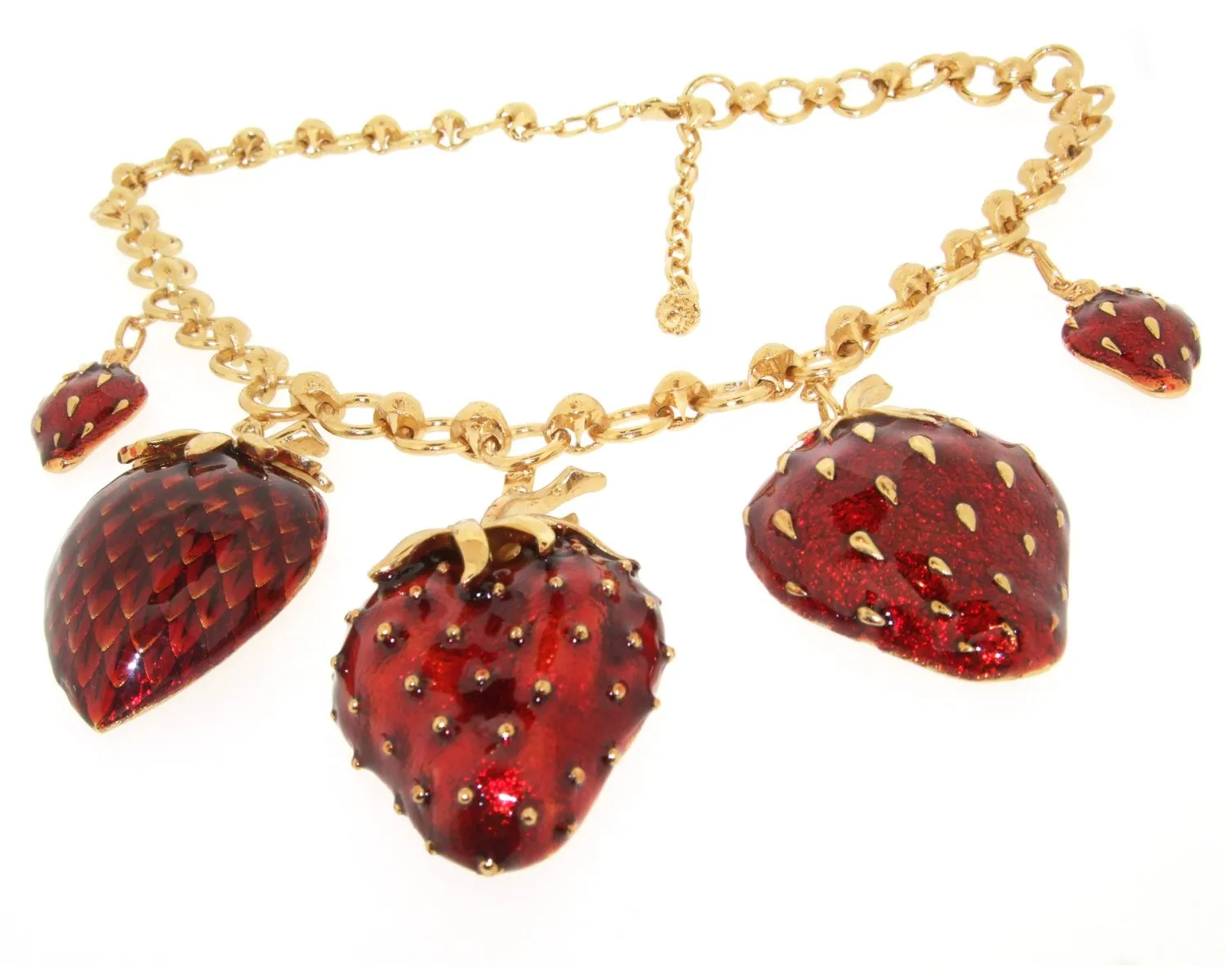 Strawberry Necklace Red Enamel Gold