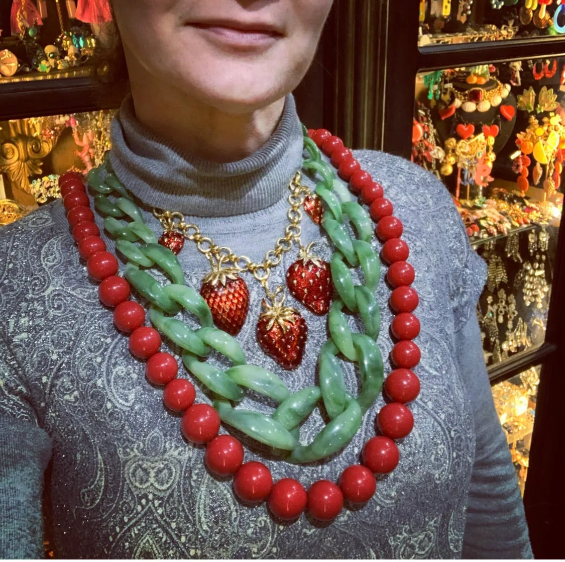 Strawberry Necklace Red Enamel Gold