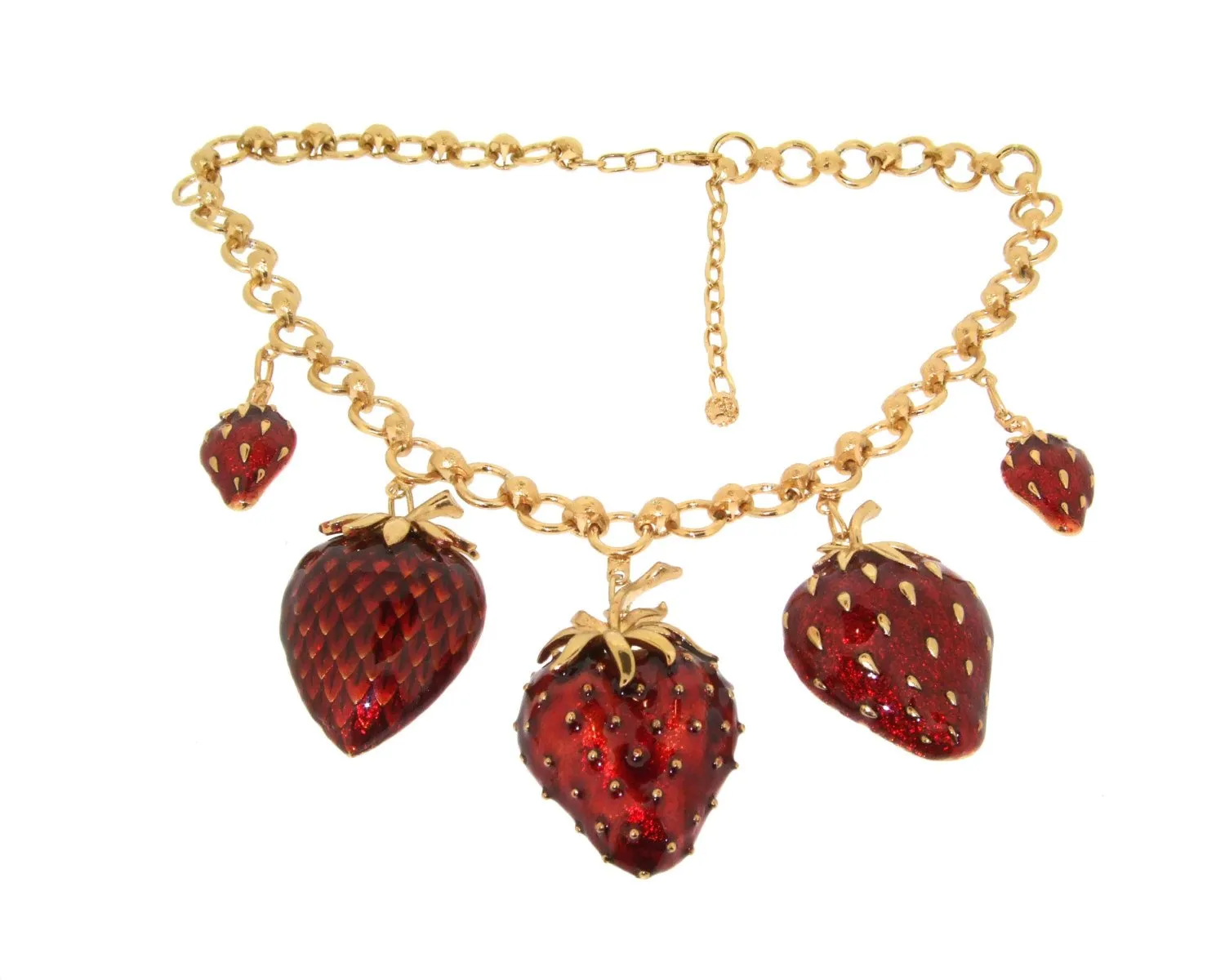 Strawberry Necklace Red Enamel Gold