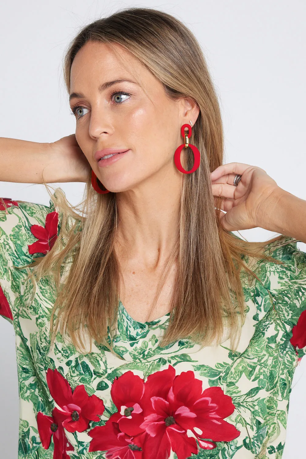 Syme Drop Earrings - Red