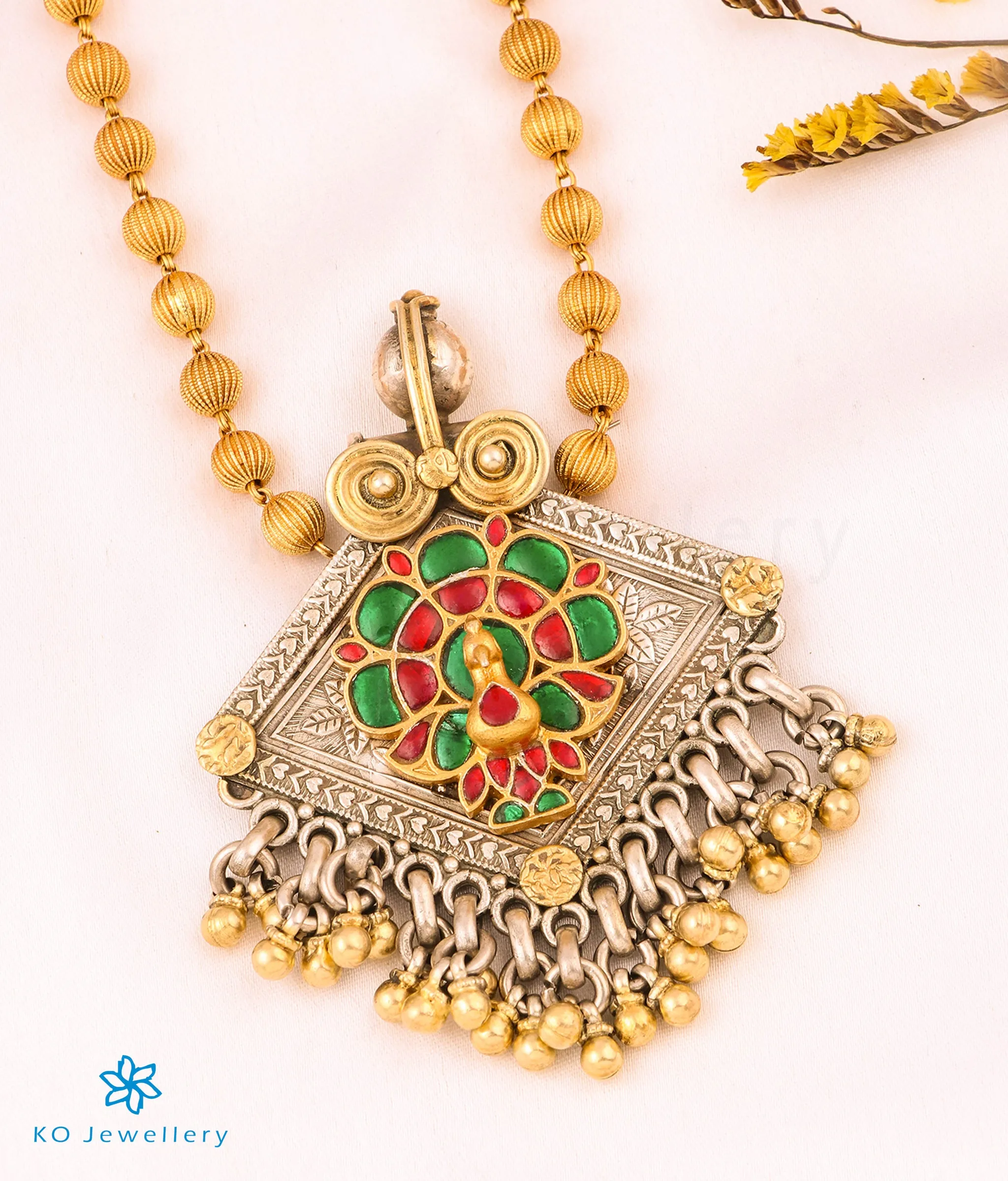 The Aariya Antique Silver Peacock Kundan Necklace (2 Tone)