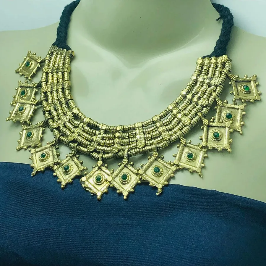 Tribal Vintage Multilayers Choker Necklace With Glass Stones