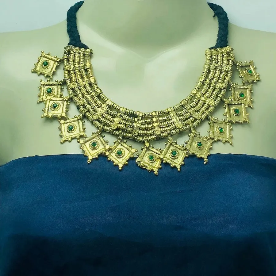 Tribal Vintage Multilayers Choker Necklace With Glass Stones