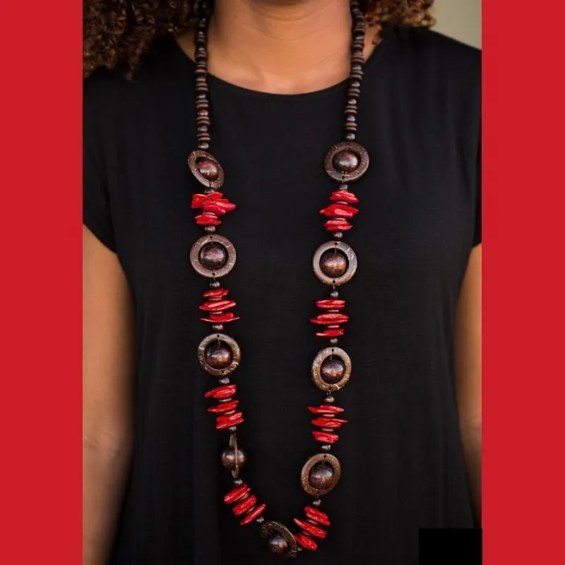 Tropical Tango Red Wooden Necklace