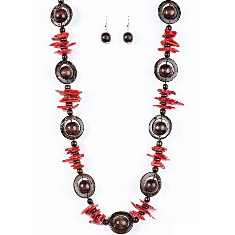 Tropical Tango Red Wooden Necklace