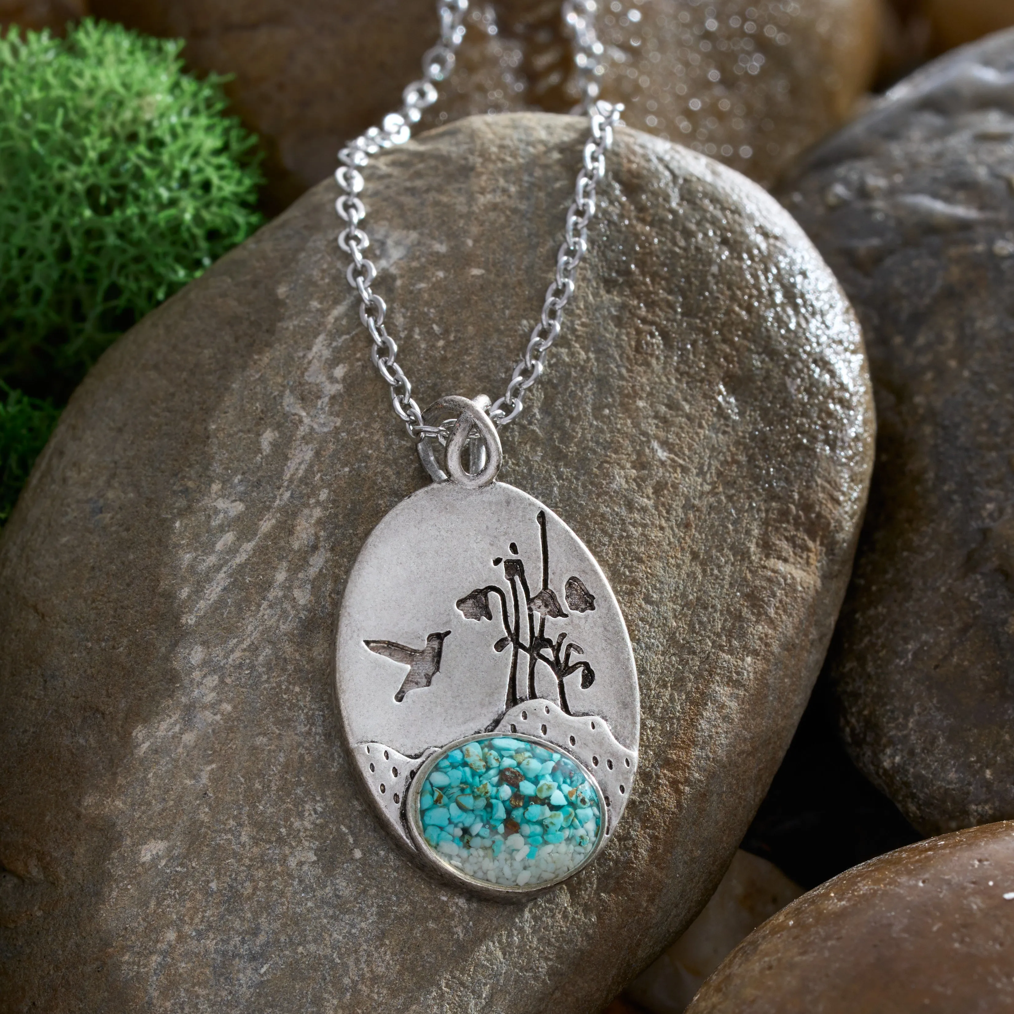 Turquoise Hummingbird Flower Necklace