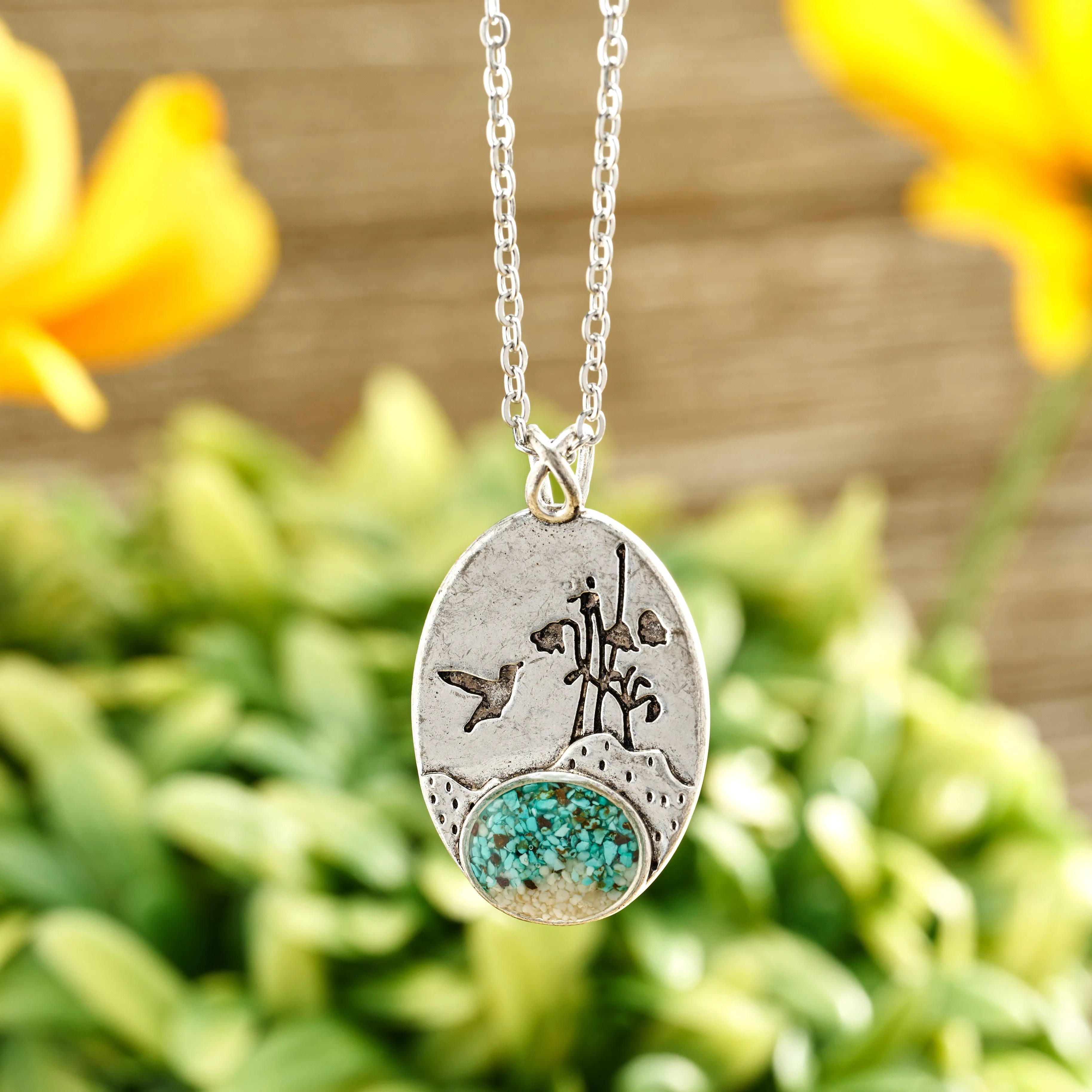 Turquoise Hummingbird Flower Necklace