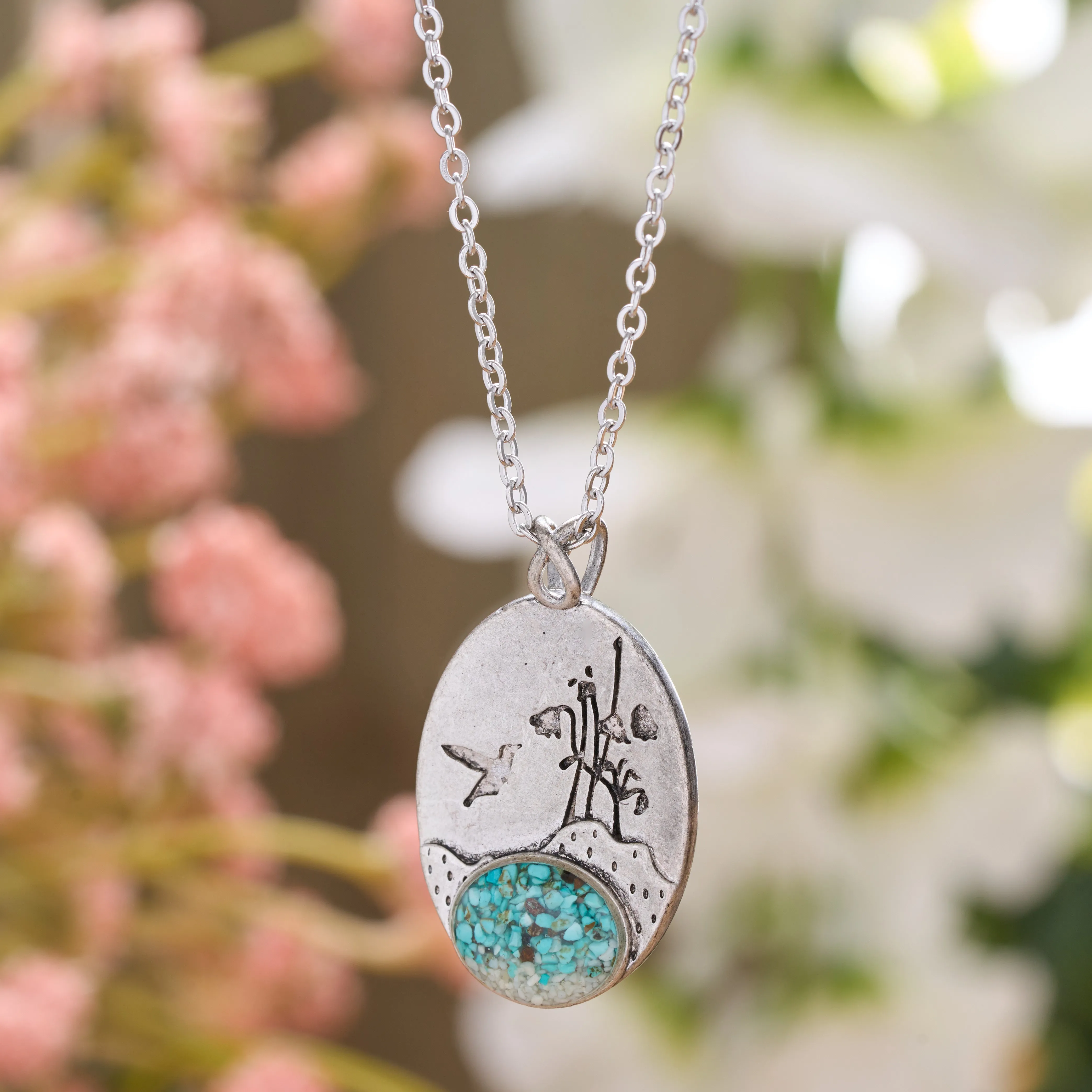 Turquoise Hummingbird Flower Necklace