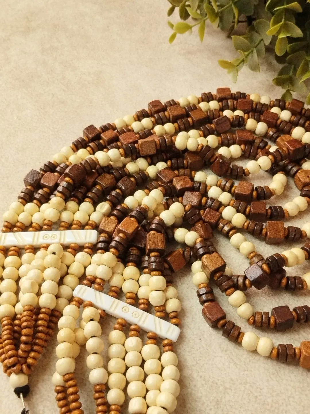 Two-Tone Wooden Beads Natural Contrast Necklace