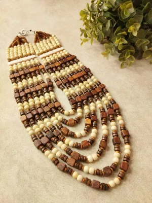 Two-Tone Wooden Beads Natural Contrast Necklace