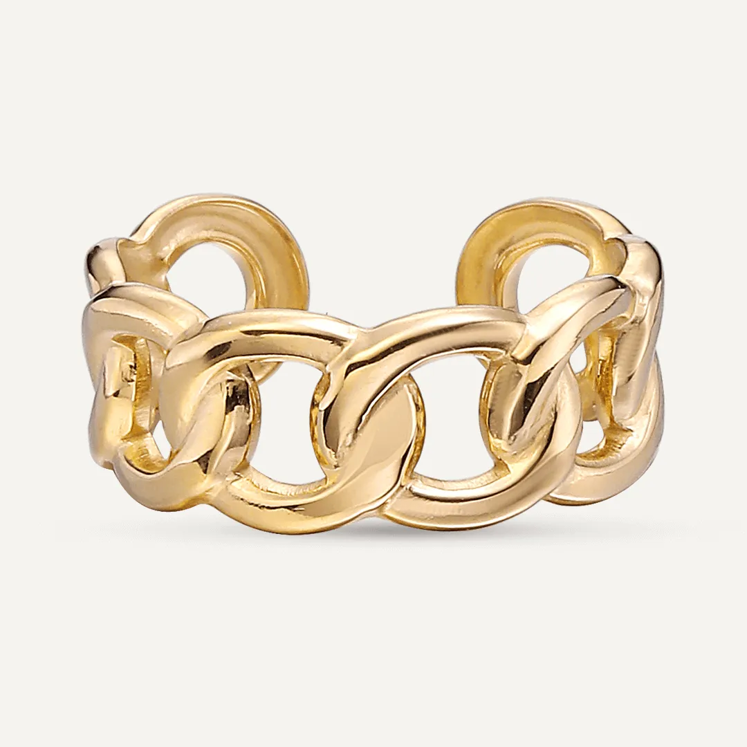 Vibes | Linked Strength Chain Open Ring | 18K Gold-Plated