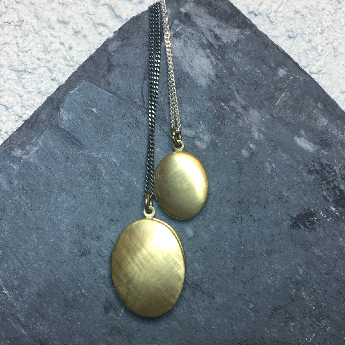 Vintage Medium size Locket Necklace Brushed Brass pendant