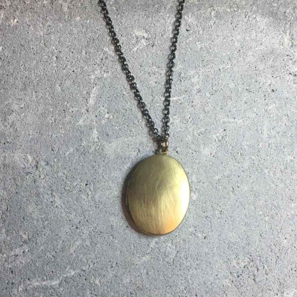 Vintage Medium size Locket Necklace Brushed Brass pendant