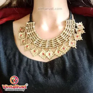 Vintage Multilayers Choker Necklace With Red  Glass Stones