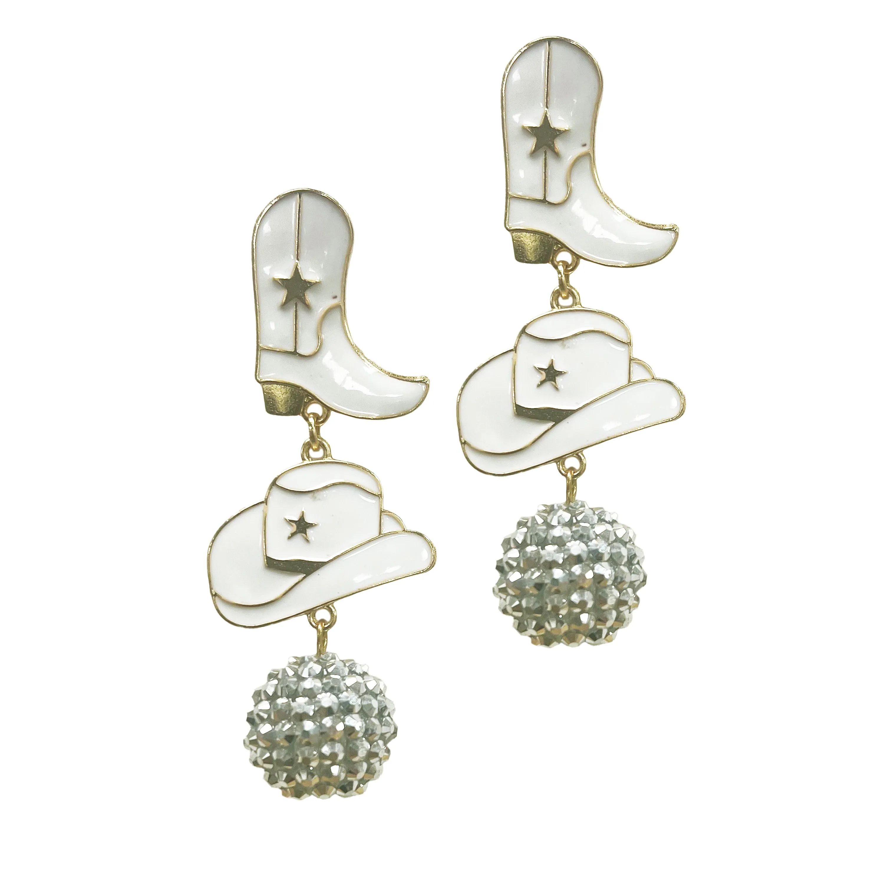 Western Enamel Earrings, White