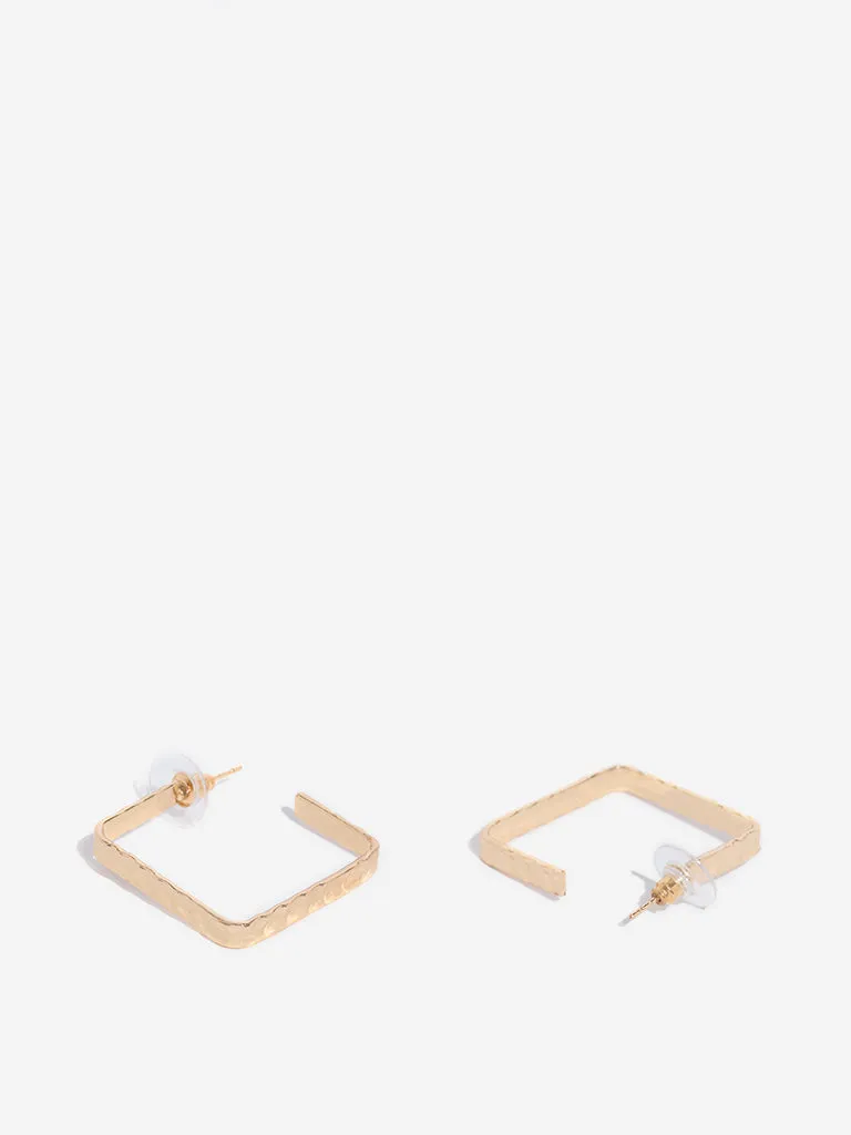 Westside Accessories Gold Textured Square Earrings