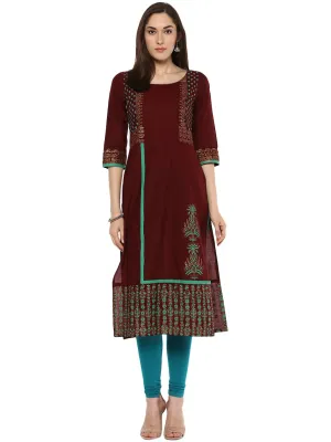 Women Maroon And Mint Green Ajrakh Hand Block Cotton Printed