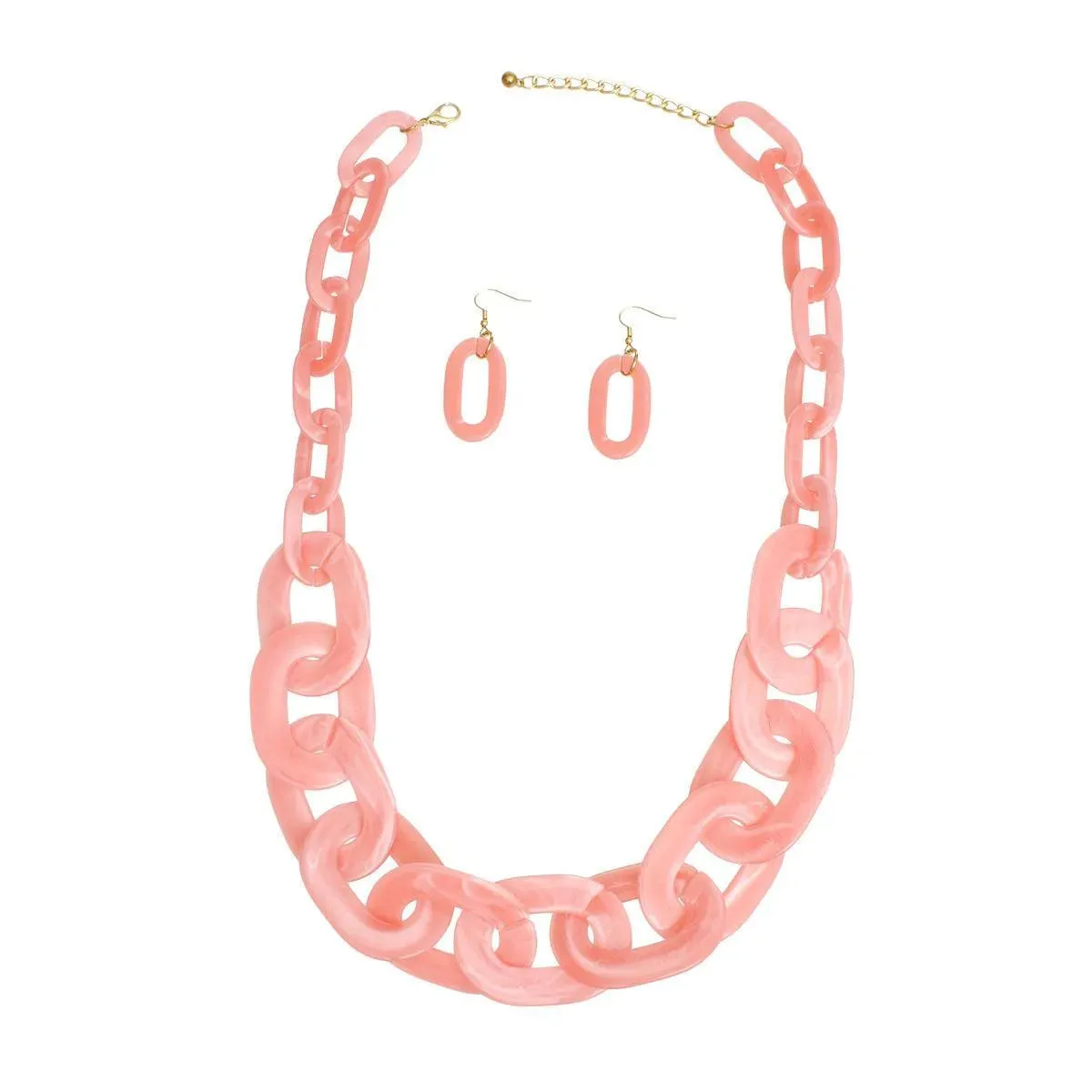 Women's Pink-white Chain-link Jewelry Set – A Must-Have Necklace, Earrings for Fashion Lovers!