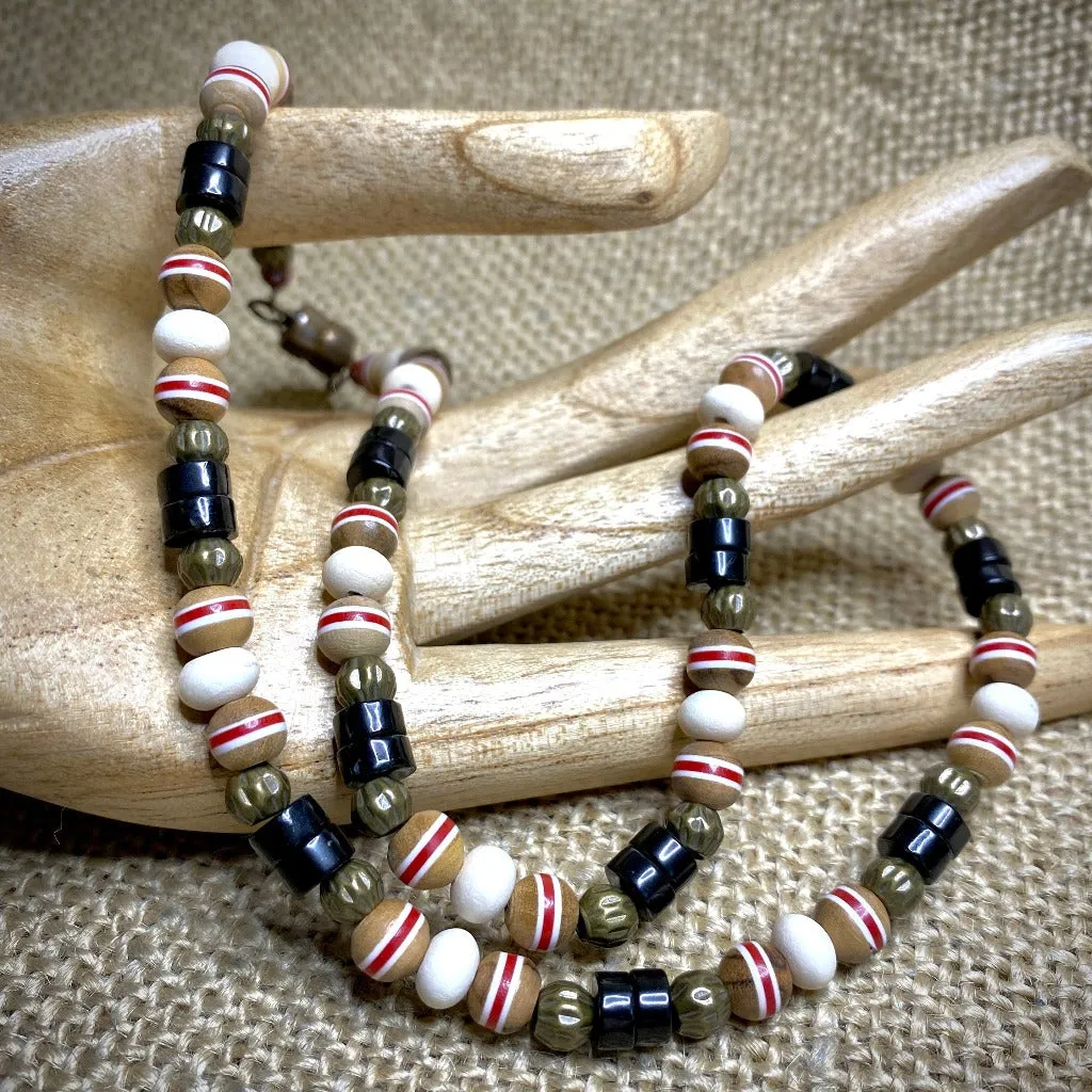 Wood & Brass Bead Necklace with Shungite Heishi Beads, Unisex