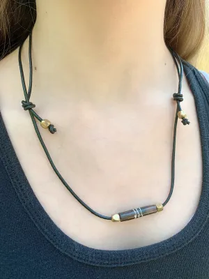 Wood and brass leather slip knot necklace