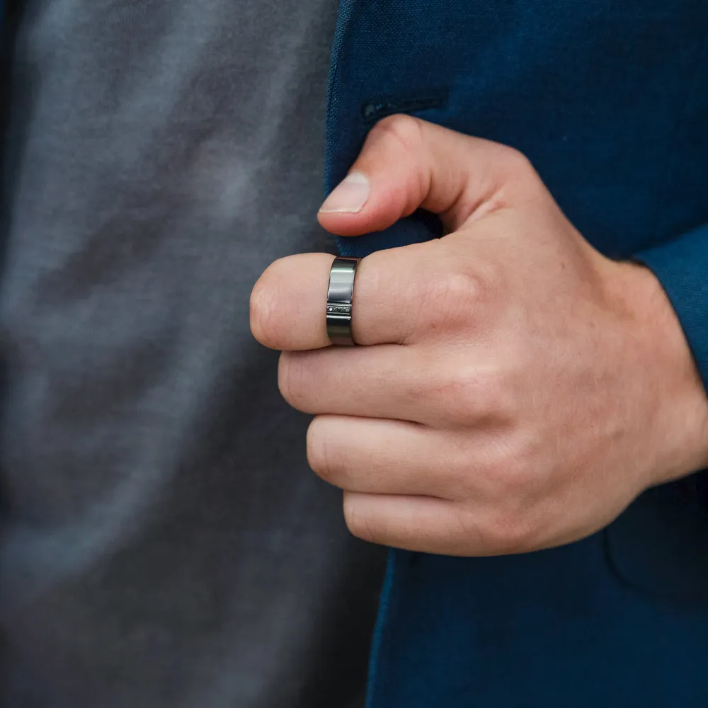 Zirconium Ring with 3 Brilliant Cut Black Diamond